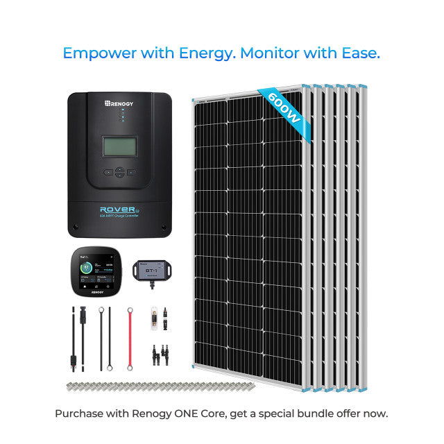 Renogy 600W 12V/24V Monocrystalline Solar Premium Kit With Rover 60A Charger Controller