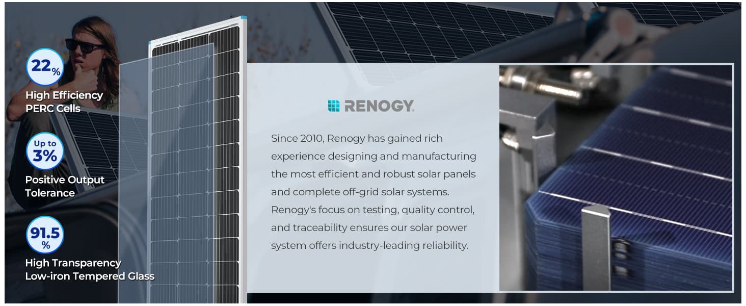 Renogy 100 Watt 12 Volt Rigid Monocrystalline Solar Panel (Compact Design)