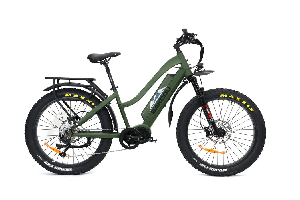 Bakcou Mule Step-Through 26" 1500W Fat Tire Electric Mountain Hunting Bike Bafang Ultra Mid Drive Motor