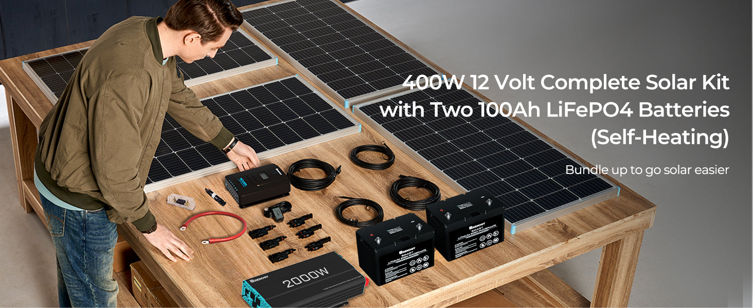 Renogy 400W 12V Complete Solar Kit With Two 100Ah Deep-Cycle AGM / LiFePO4 Batteries