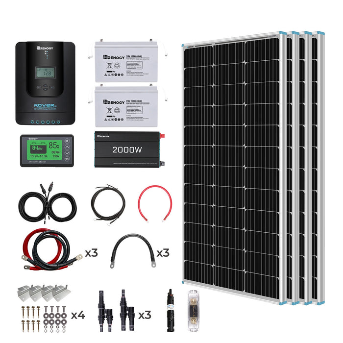 Renogy 400W 12V Complete Solar Kit With Two 100Ah Deep-Cycle AGM / LiFePO4 Batteries