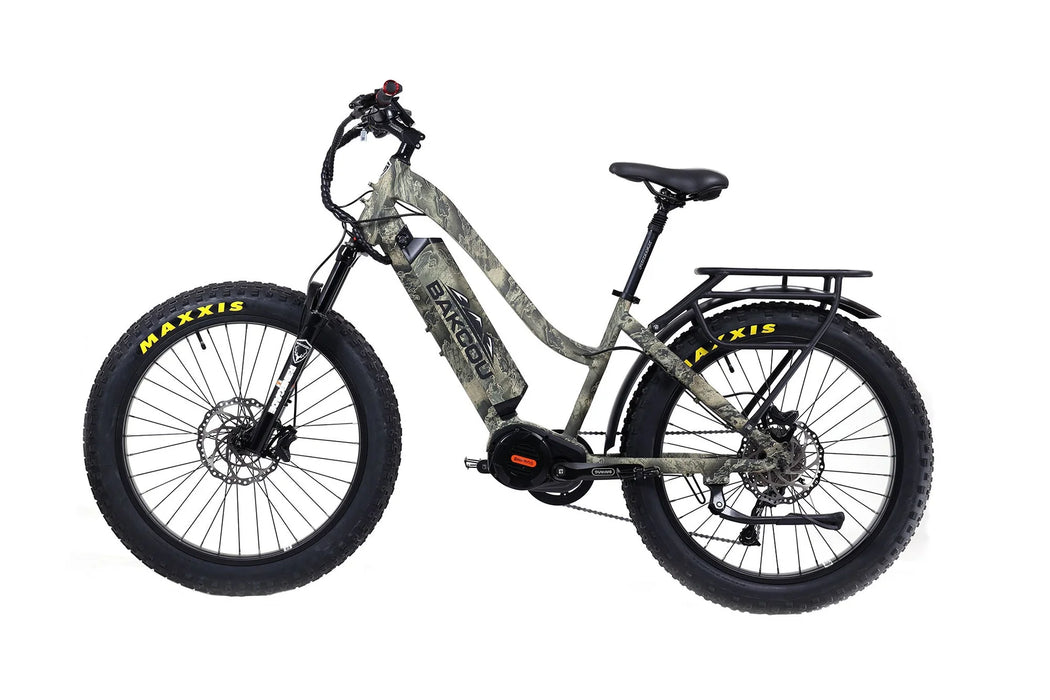 Bakcou Mule Step-Through 26" 1500W Fat Tire Electric Mountain Hunting Bike Bafang Ultra Mid Drive Motor