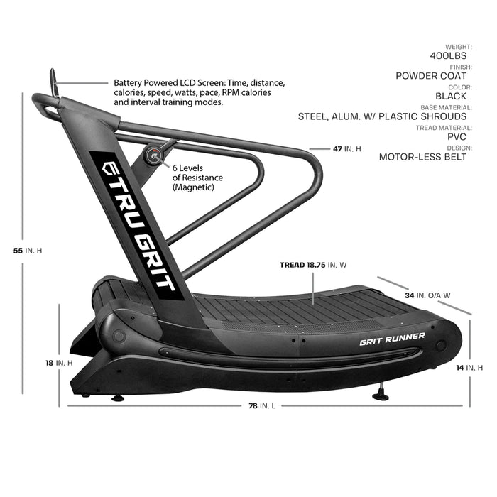 Tru Grit Fitness Runner Curved Manual Treadmill