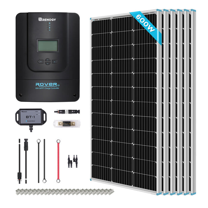 Renogy 600W 12V/24V Monocrystalline Solar Premium Kit With Rover 60A Charger Controller