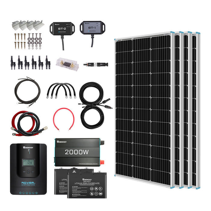 Renogy 400W 12V Complete Solar Kit With Two 100Ah Deep-Cycle AGM / LiFePO4 Batteries