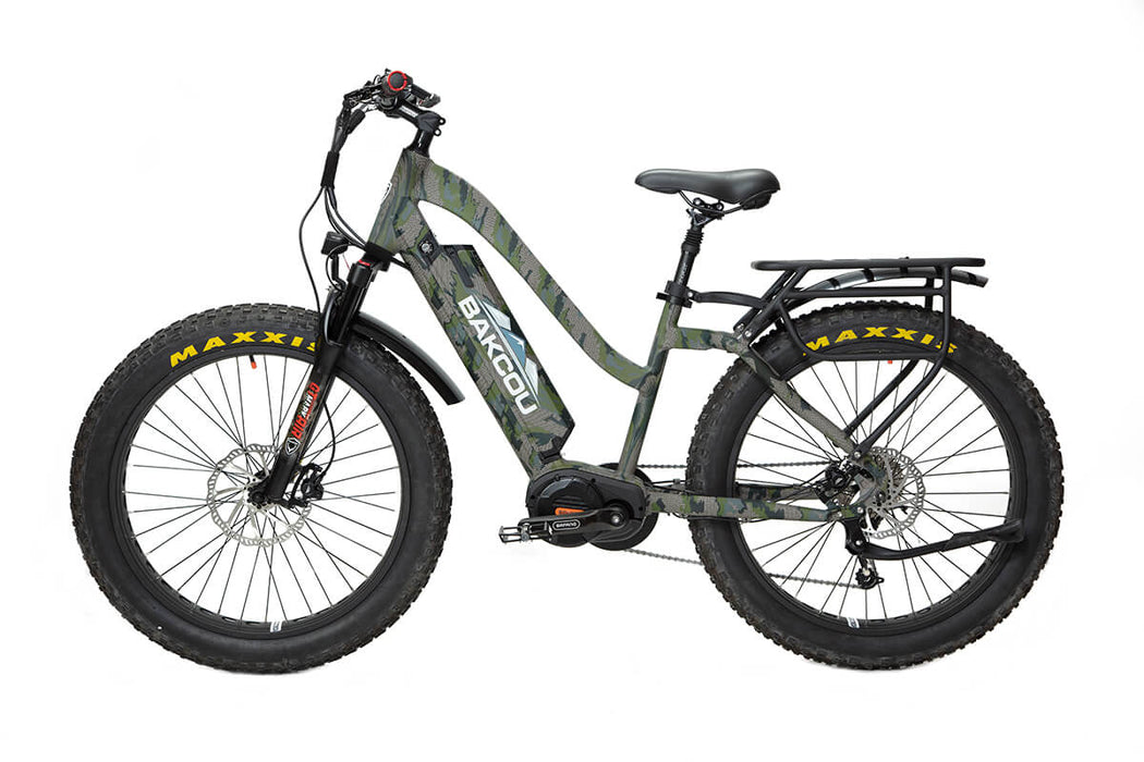 Bakcou Mule Step-Through 26" 1500W Fat Tire Electric Mountain Hunting Bike Bafang Ultra Mid Drive Motor