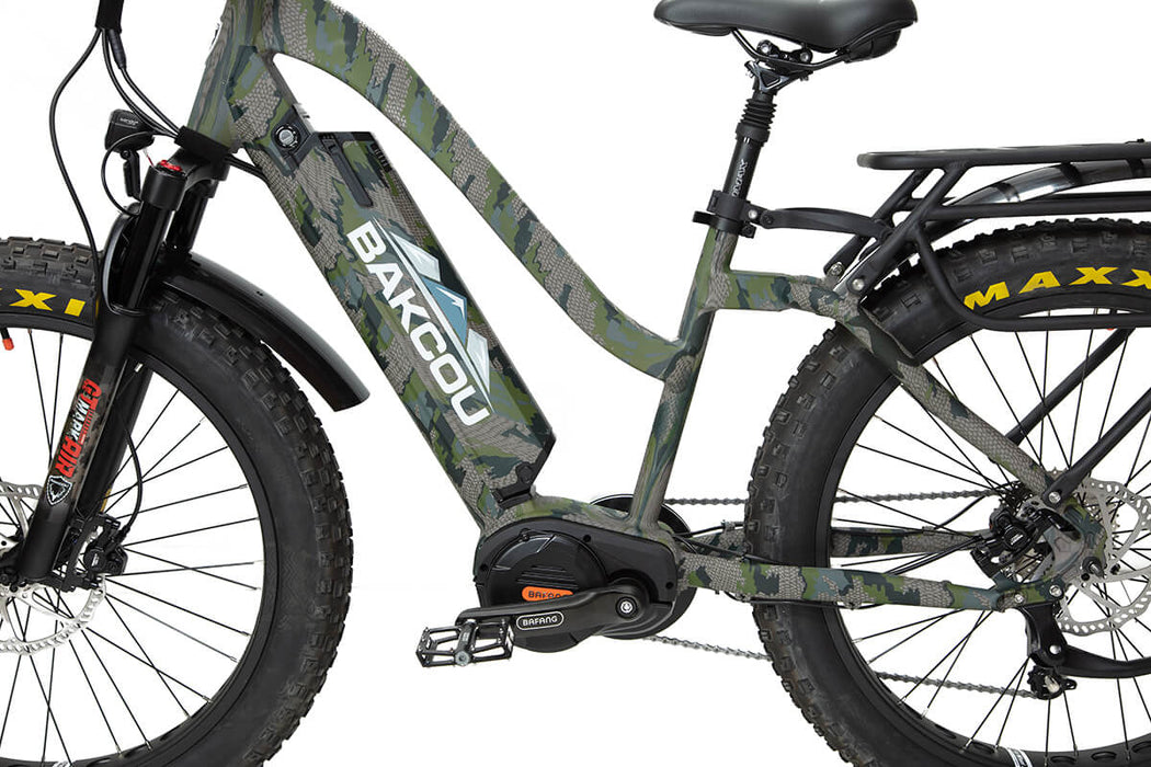 Bakcou Mule Step-Through 26" 1500W Fat Tire Electric Mountain Hunting Bike Bafang Ultra Mid Drive Motor