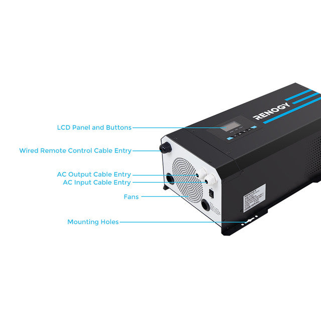 Renogy 3000W 12V Pure Sine Wave Inverter Charger With LCD Display