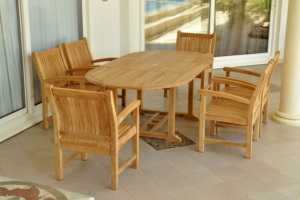 Anderson Teak Bahama Sahara Armchair 7-Pieces 87" Oval Dining Set SET-86